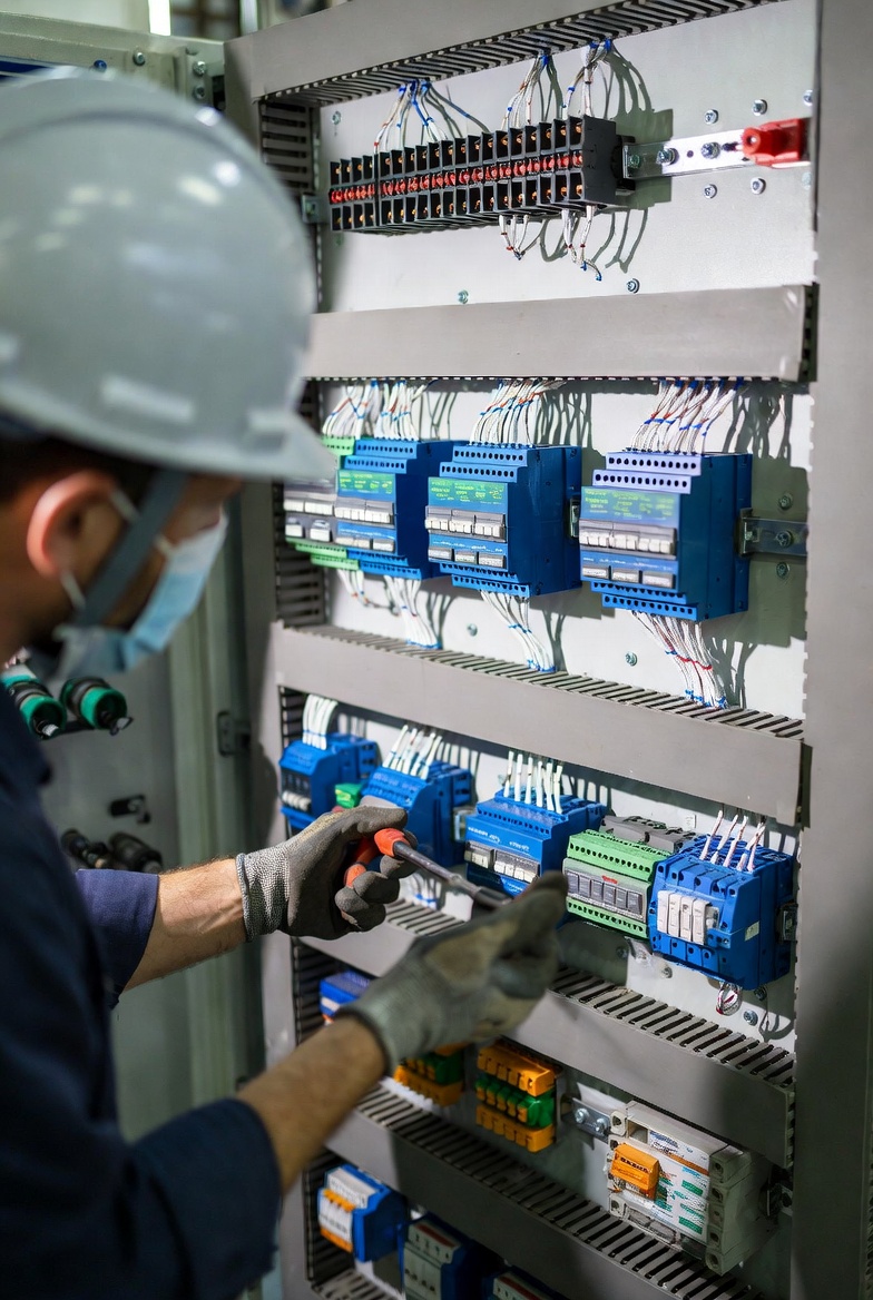 Técnico realizando mantenimiento en planta desalinizadora Triton